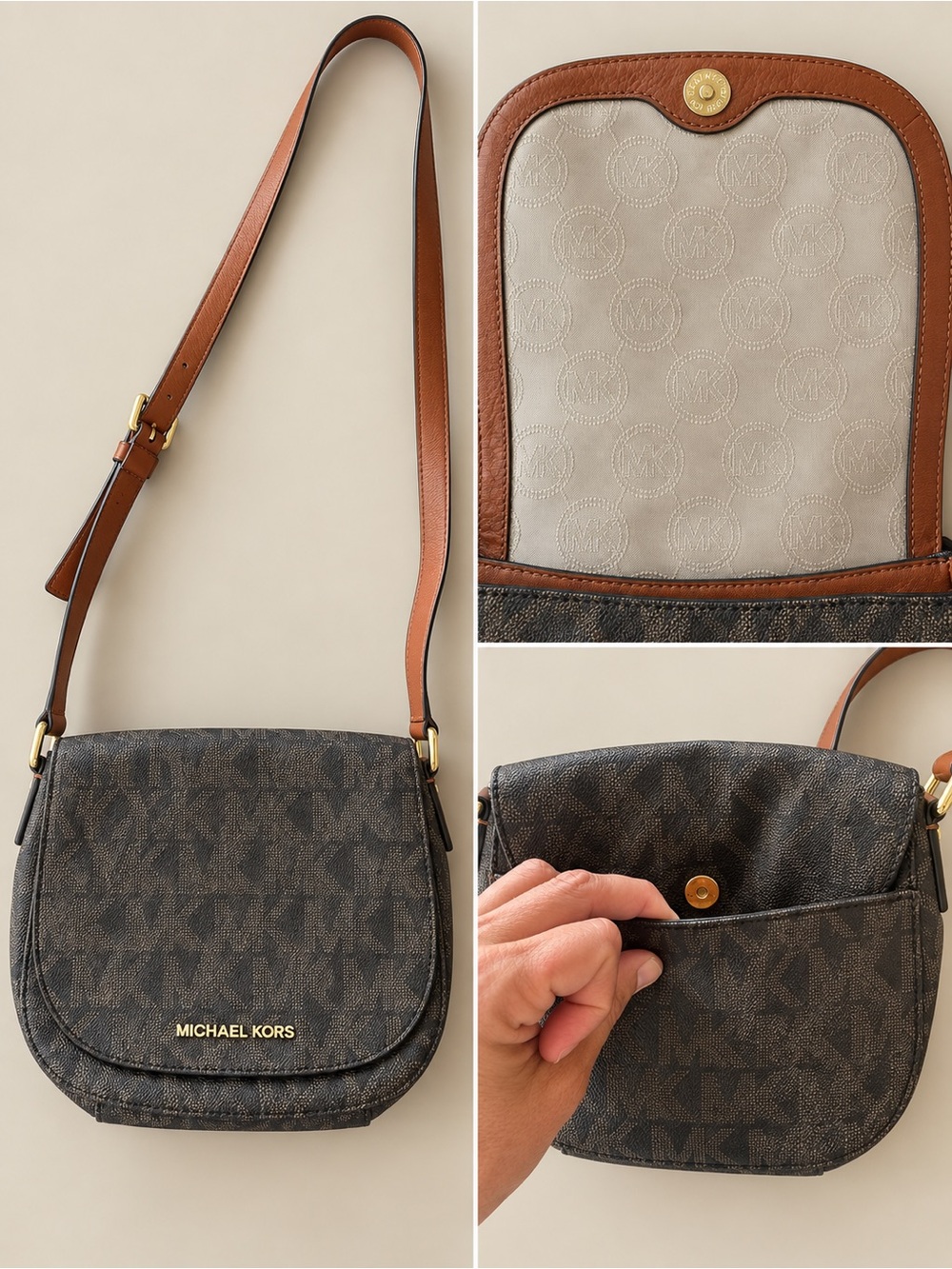 Michael Kors Brown and Tan Signature MK Monogram Crossbody